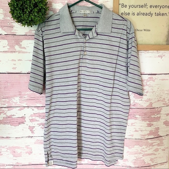 PETER MILLAR Men’s Gray Purple Collared Striped Polo Shirt size Large - Picture 2 of 5